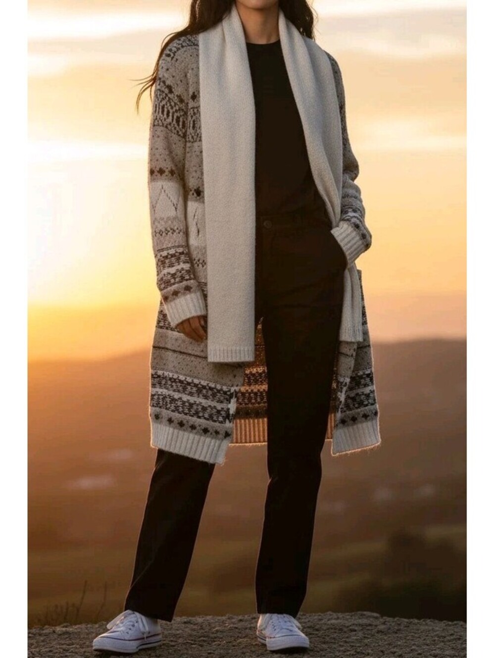 Maurices Womens Size 2 Cardigan Sweater Open Front Shawl Collar Fair Isle 2X